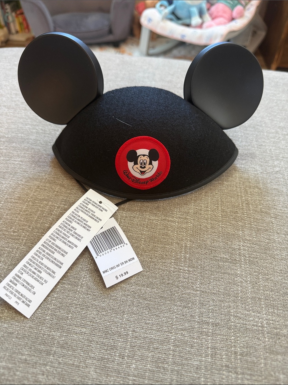 Disney Black Mickey Mouse Ear Hat with Red Logo Patch